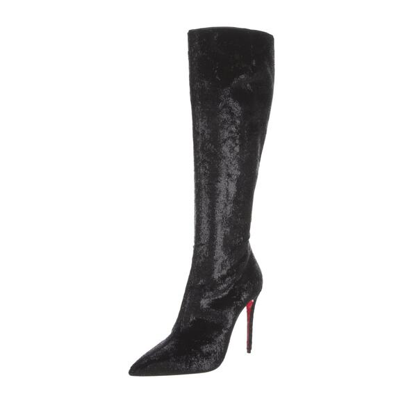 Christian Louboutin Black glitter kneehigh boots 39.5 sz - Picture 1 of 5